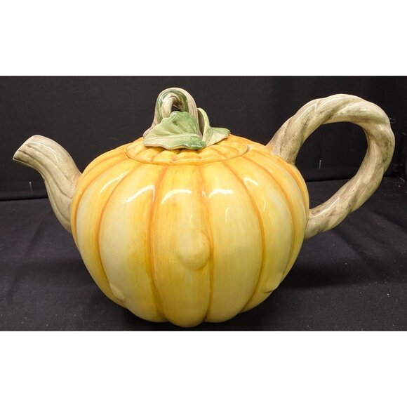 Vintage 1985 Fitz & Floyd Pumpkin Shaped 34oz Teapot Japan Fall Halloween Decor - Picture 1 of 7